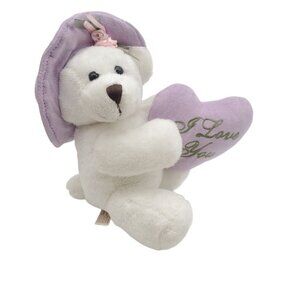 Dan Dee I Love You White‎ Teddy Bear Plush Purple Heart Hat Stuffed Animal Toy